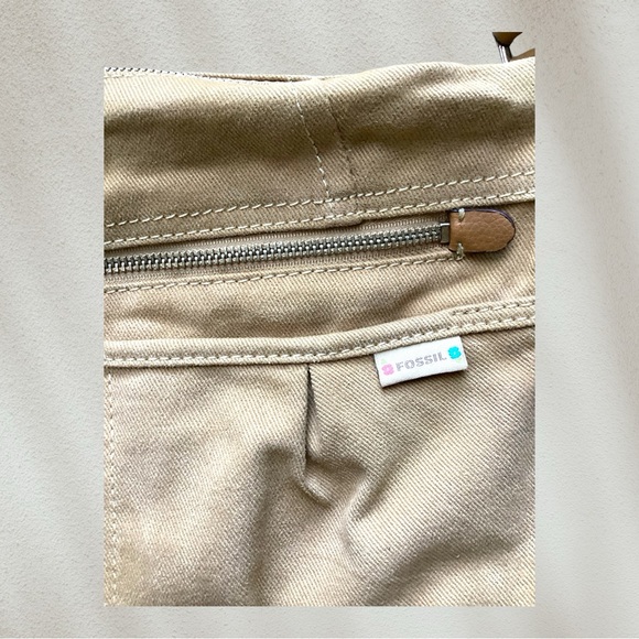 Fossil vintage Tan Canvas Crossbody Handbag  Shoulder Bag Adjustable Strap - Picture 6 of 14